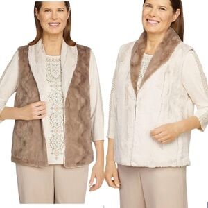 ALFRED DUNNER Reversible Faux Fur First Frost Vest NWT 14 Soft Warm